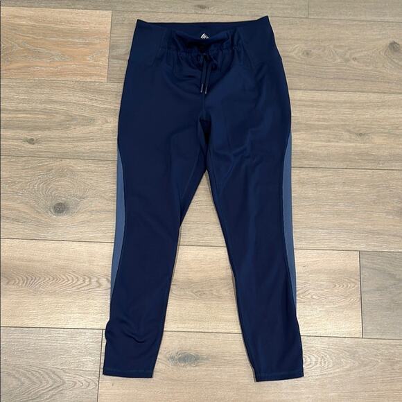 RBX Dark Blue Ribbed‎ Detail Front Tie Polyester Active Workout Leggings Size M - Picture 1 of 11